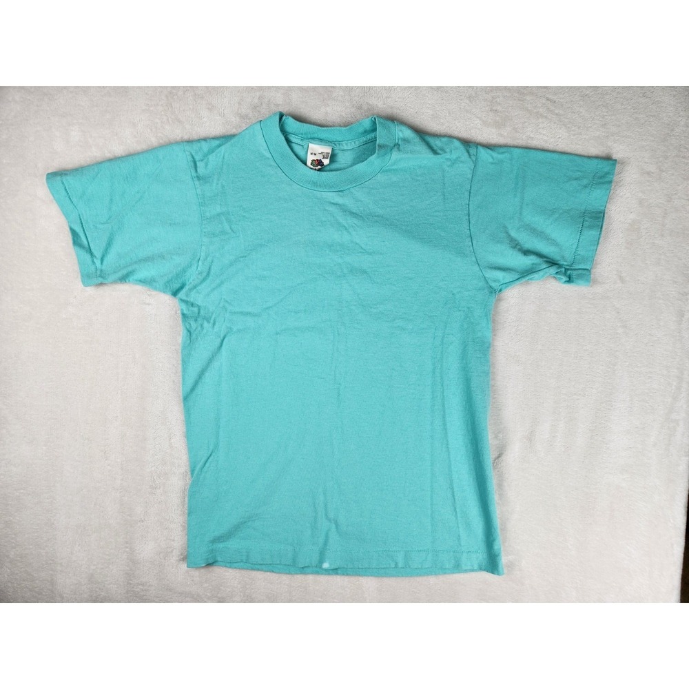 Vintage Blank Teal Green Fruit Of The Loom Single Stitch T Shirt Size Medium